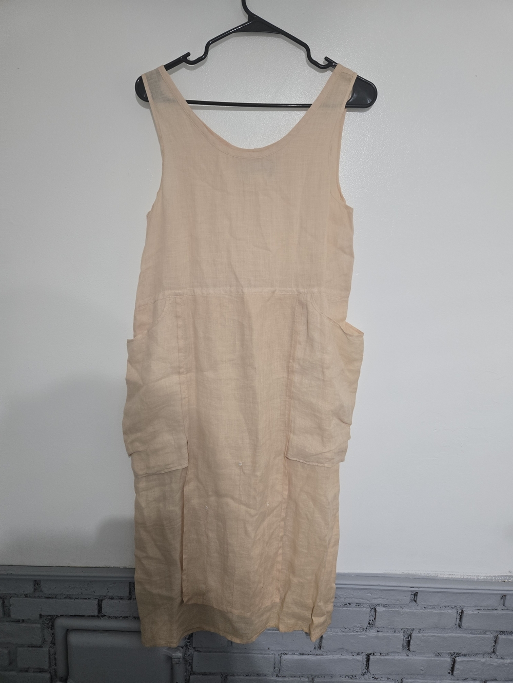 Sleeveless Peach Midi Linen Dress with Utility Pockets